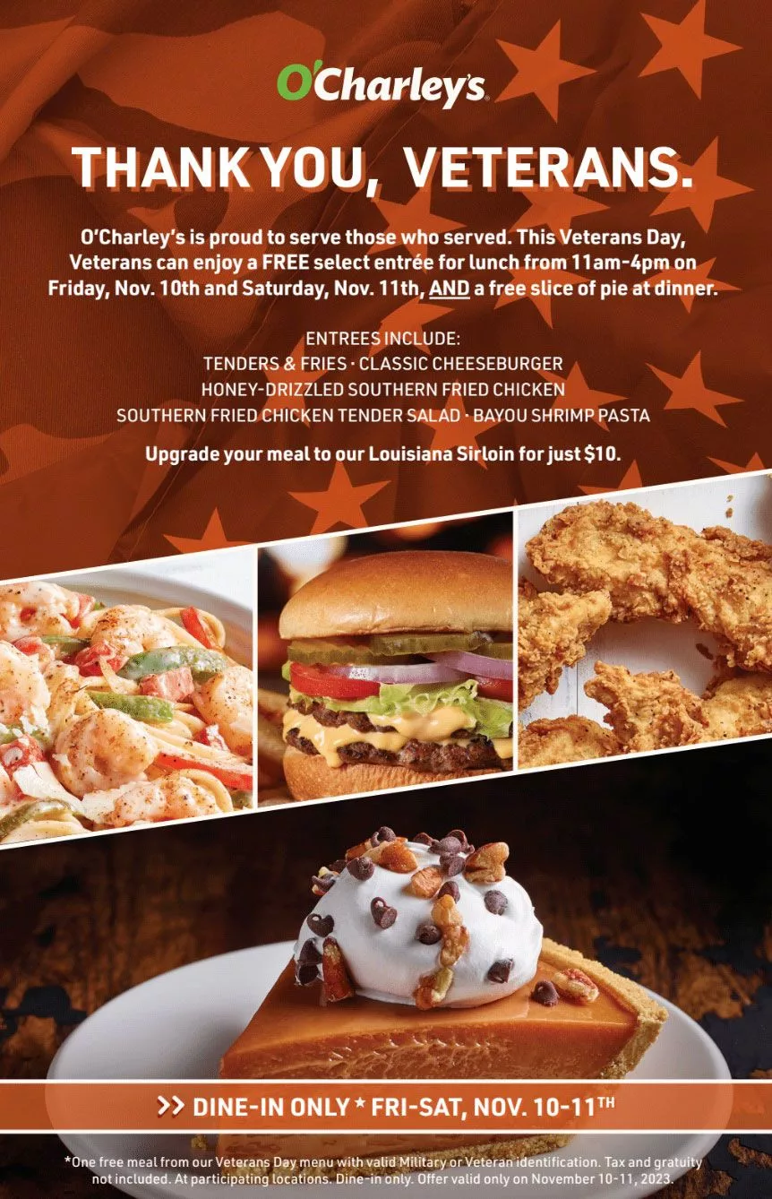 O’Charley’s Honors Veterans and Military with Special Celebrations